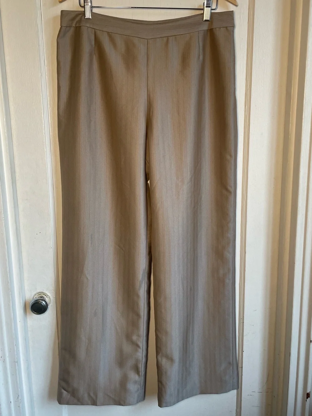 Suit Studio Women's Dress Pants Size 12 Taupe Herringbone Pinstripe High Waist